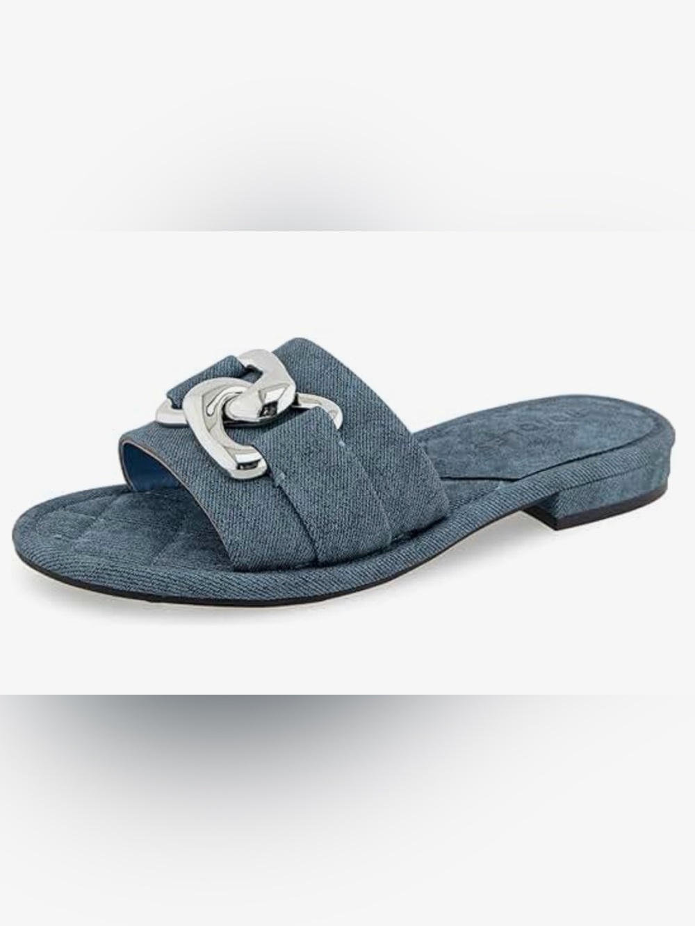 AEROSOLES Big Charm Denim Blue Slide with Silver Chain Accent 8.5-NWT